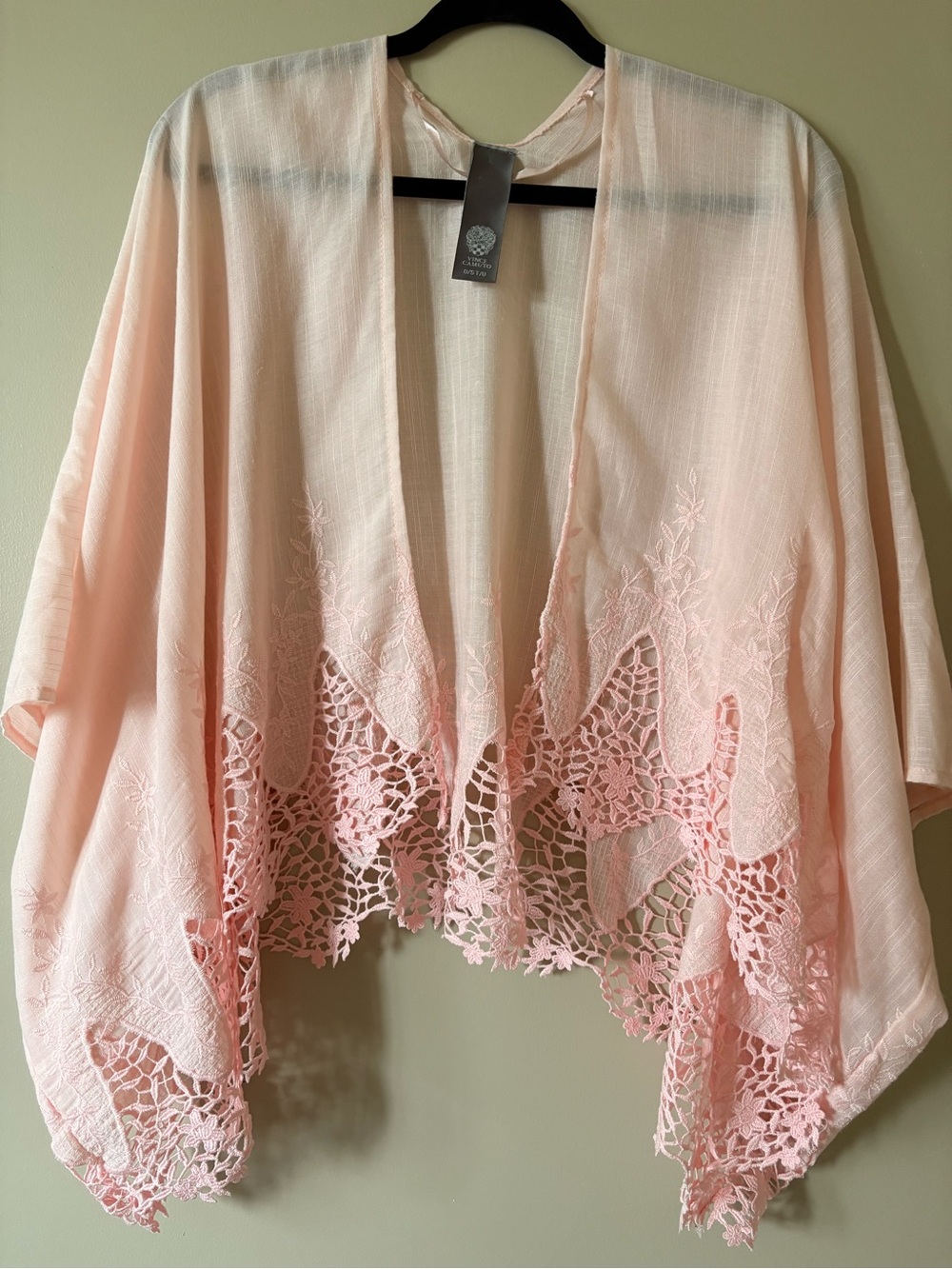 Vince Camuto Blush Pink Crochet-Trim Open Front Poncho